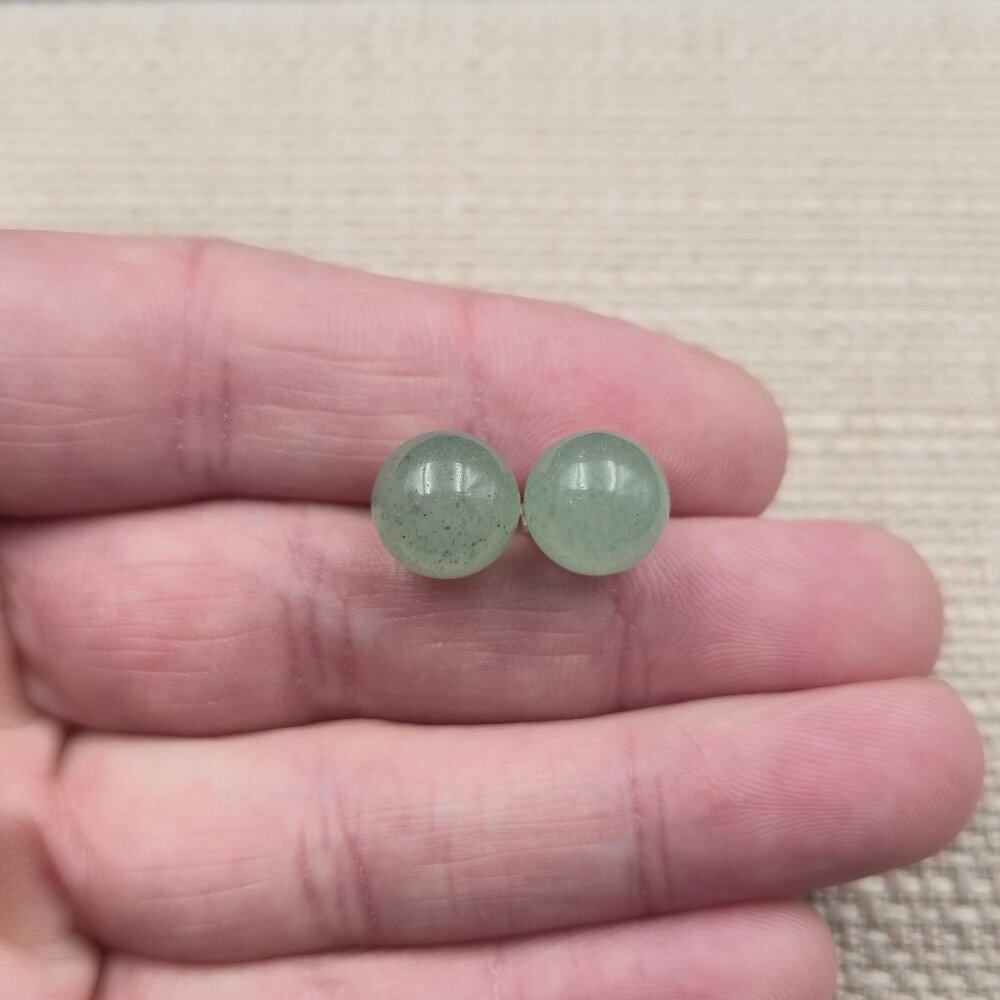 Silver Plated Over Copper Green Aventurine Stone Stuf Earrings A6140